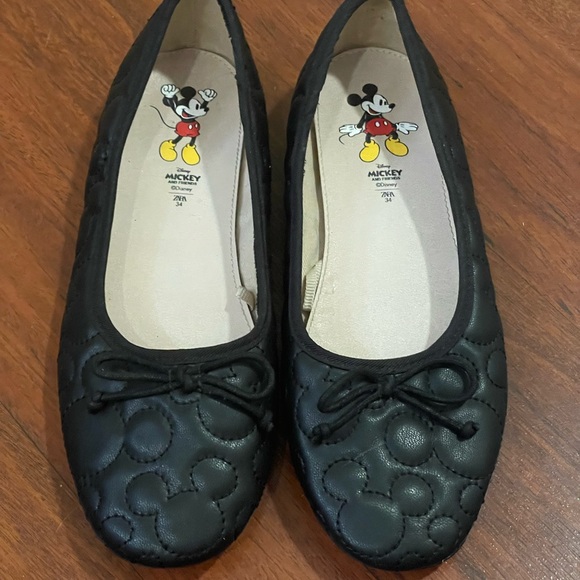 Girls Zara Mickey Mouse ballet flat shoe black padded Disney size EU 34 US 2.5 - Picture 4 of 16